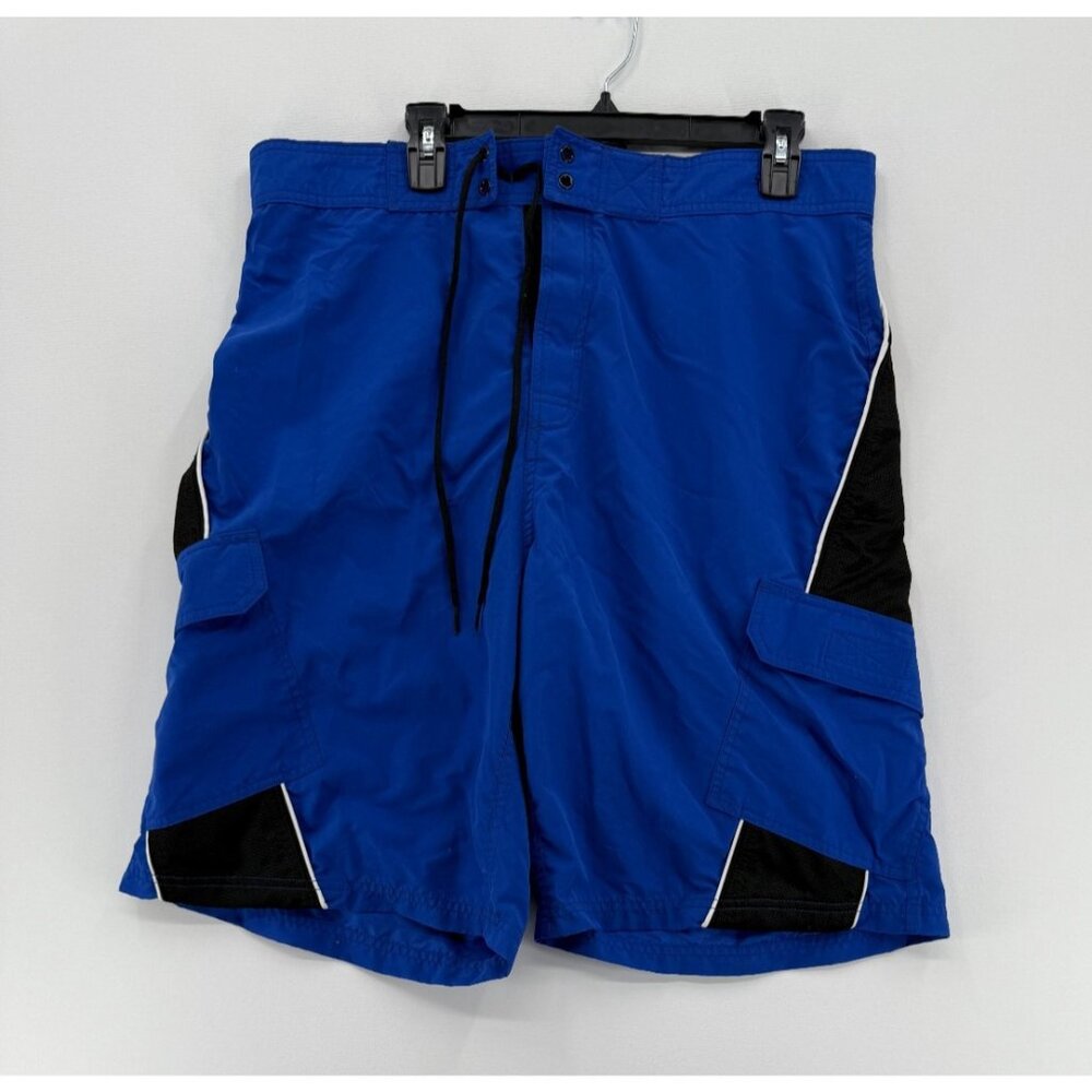 Vtg Anchor Blue Board Shorts Mens 36 12" Swim Trunks Cargo Style Pockets Y2K